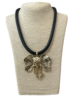 EN28421 ELEPHANT HEAD SILICONE CORD SHORT NECKLACE