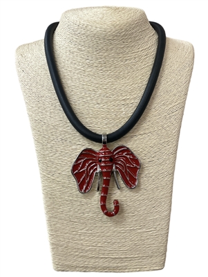 EN28422R  RED ELEPHANT HEAD SILICONE CORD SHORT NECKLACE