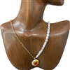 EN3051YLW  CHAIN  PEARL SUNFLOWER NECKLACE