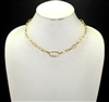 GN1035 ANTIQUE RHINESTONE OVAL LOCK LINK NECKLACE