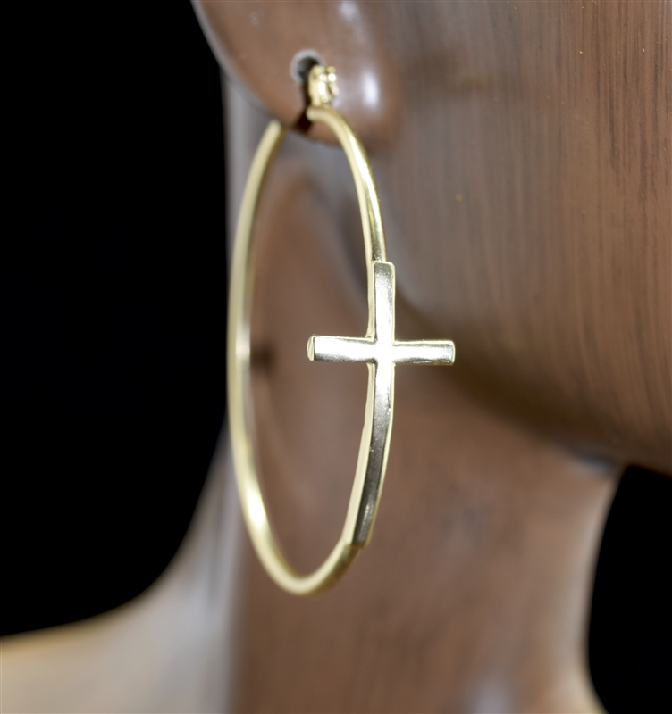 HE1353 CROSS HOOP EARRINGS