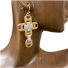 HE3111 TWO TONE HAMMERED CROSS EARRINGS