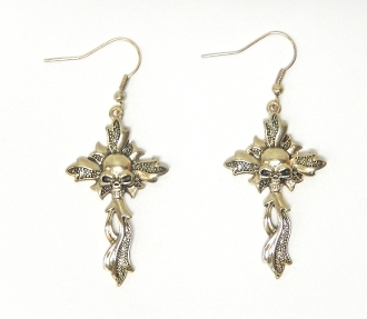 NHE0920 SKULL/CROSS EARRINGS