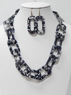 HNY174 BLK CAMO CHAIN NECKLACE SET