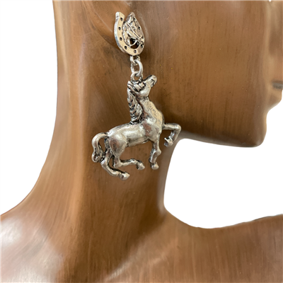 JE-0128SB  SILVER  HORSE  EARRINGS