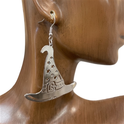 KE8579SV SILVER  WITCH HAT EARRINGS