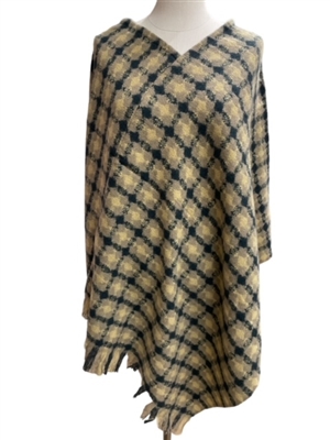 LOF1284 BEIGE PONCHO WITH GRID PRINT