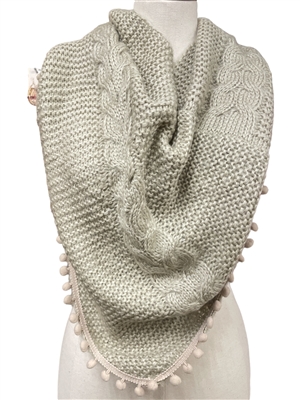 LOF528  BEIGE POM POM INFINITY SCARF