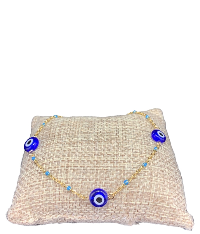 MA0085 GOLD ANTIQUE BEADED EVIL EYE  ANKLET