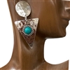 ME629  TRIANGLE TURQUOISE STONE IN CENTER  EARRINGS