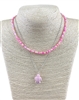 MNE8220 PINK CERAMIC TURTLE RUBBER DISC SHORT LAYERED NECKLACE