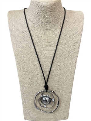 N010600 SILVER CIRCLE RHINESTONE LONG NECKLACE