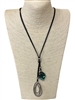 N013528 ABALONE & SILVER OVAL LONG NECKLACE