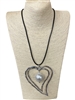 N014112  HEART PEARL IN CENTER LONG  NECKLACE