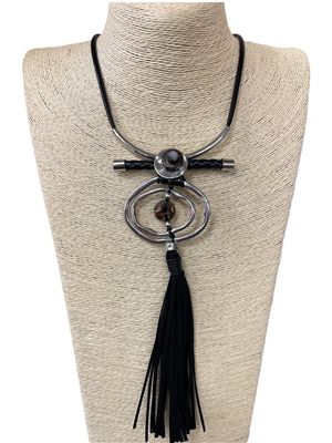 N02077  BLACK TASSEL  LONG NECKLACE