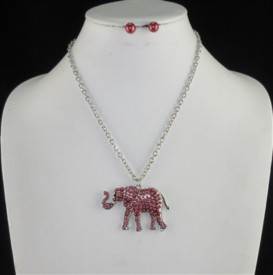 N1321RH46 SILVER BURGUNDY PEARL ELEPHANT NECKLACE SET