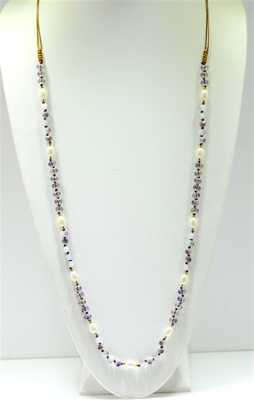 NE006 PEARL AND CRYSTAL BEADED KNITTED NECKLACE