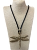 NP0035  GOLD DRAGONFLY SILICONE CORD LONG NECKLACE