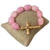 QB2305  HAMMERED CROSS PINK NATURAL STONE BRACELET