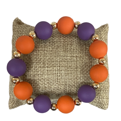 QB2355P  PURPLE ORANGE WOODEN BEADED BRACELET