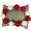 QB2355R  RED WHITE  WOODEN BEADED BRACELET