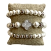 QB2406 CLOVER & PEARL 3 PCS SET BRACELET