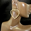 QE1734 ANTIQUE BAMBOO OPEN HEART DANGLE EARRINGS