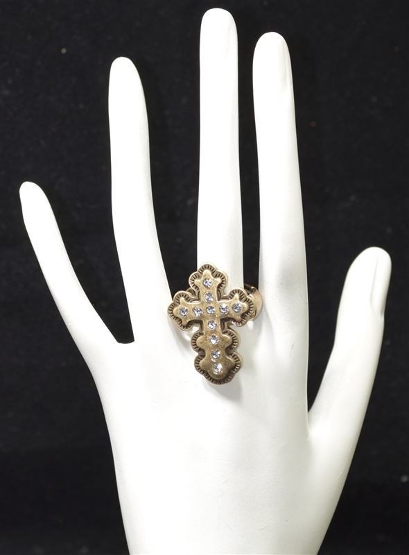 QR-1495 RHINESTONE CROSS STRETCHABLE RING