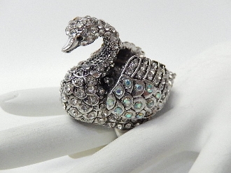 RSW123 RHINESTONE silver SWAN STRETCH RING