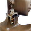 SJE1505 GENUINE LEATHER FUR CROSS EARRINGS