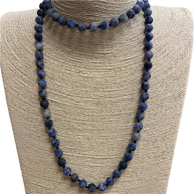 SN368BLW 36" 8MM BLUE & WHITE SEMI PRECIOUS STONE NECKLACE