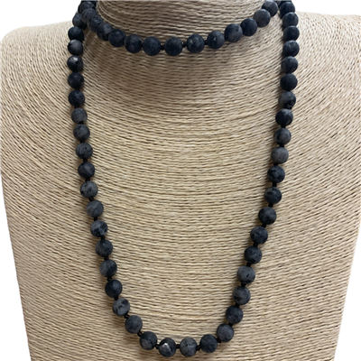 SN368DG 36'' 8MM DARK GRAY SEMI PRECIOUS STONE NECKLACE