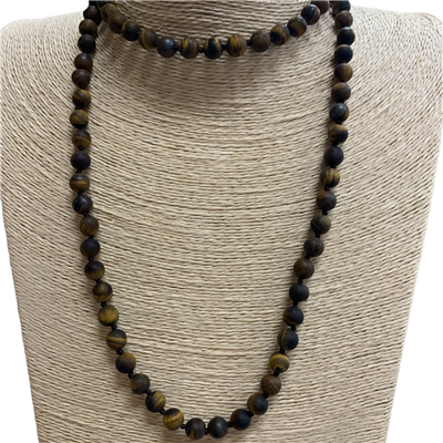 SN368TE 36'' 8MM TIGER EYE SEMI PRECIOUS STONE NECKLACE