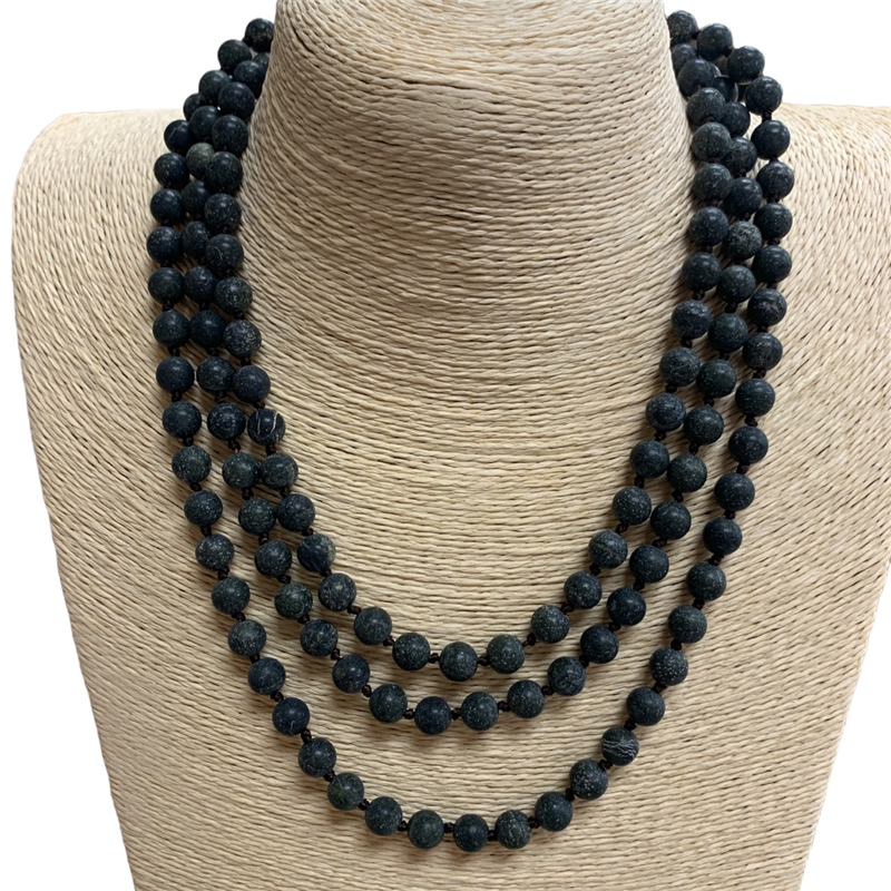 SN608DKC 60" 8MM DARK CHARCOAL STONE NECKLACE