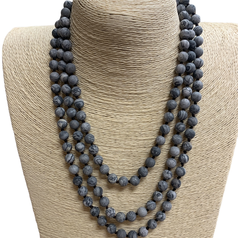 SN608LG 60" 8MM LITE GRAY SEMI PRECIOUS STONE NECKLACE