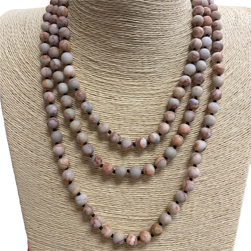 SN608RS 60" 8MM ROSY SEMI PRECIOUS STONE NECKLACE