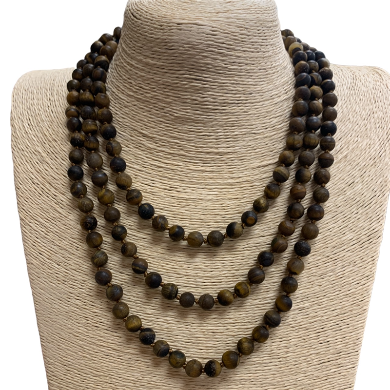 SN608TE 60" 8MM TIGER EYE SEMI PRECIOUS STONE NECKLACE