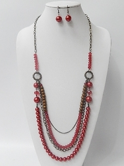 W-1129 Beads Necklace Earrings Set