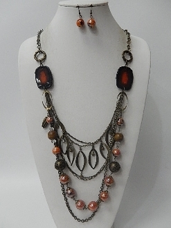 W-1270 Beads Necklace Earrings Set