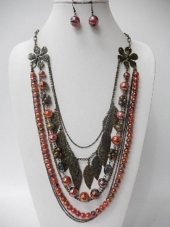 W-1281 Beads Necklace Earrings Set