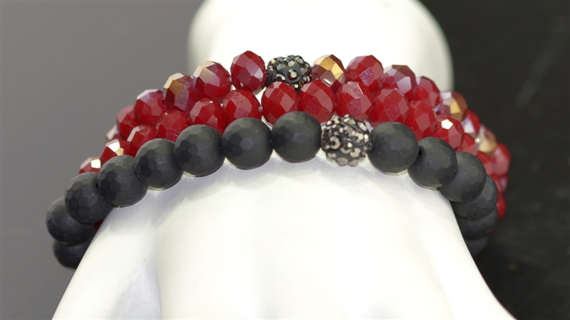 YB212RD BEADED STRETCH BRACELET TRIO