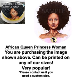 African Queen Princess Afro EDIBLE Cake Topper Image African Woman Cake Afro