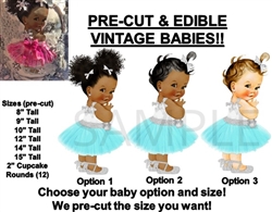 PRE-CUT Aqua and Silver Tulle Party Dress Baby Girl EDIBLE Cake Topper Image