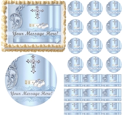 Boy Baptism Christening Communion Religious Cross Edible Cake Topper Image Frosting Sheet Many Sizes!