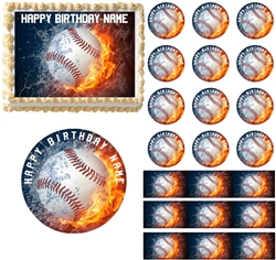 Baseball Fire Water Sports Edible Cake Topper Image Frosting Sheet Cake Decoration Cupcakes