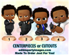 Boss Baby Boy Centerpiece with Stand OR Cut Outs, Black Suit Curly Hair