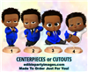 Boss Baby Boy Centerpiece with Stand OR Cut Outs, Royal Blue Suit Curly Hair