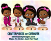 African American Sassy Boss Baby Girl Centerpiece with Stand OR CutOut, Fuchsia Pink Suit Head Bow