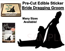 Pre-Cut Bride Dragging Groom Silhouette Edible Cake Topper Sticker Decal Wedding Cake