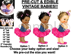 Pre-Cut Denim Shirt Hot Pink Ruffles Ballerina Baby EDIBLE Cake Topper Image
